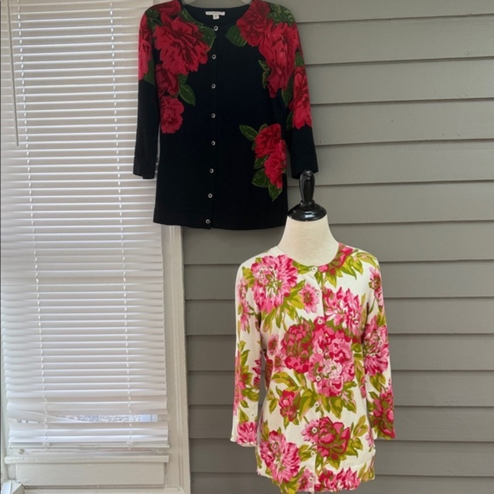 Isaac Mizrahi Live Floral Button Cardigan Duo 3/4 Sleeves Cotton XS